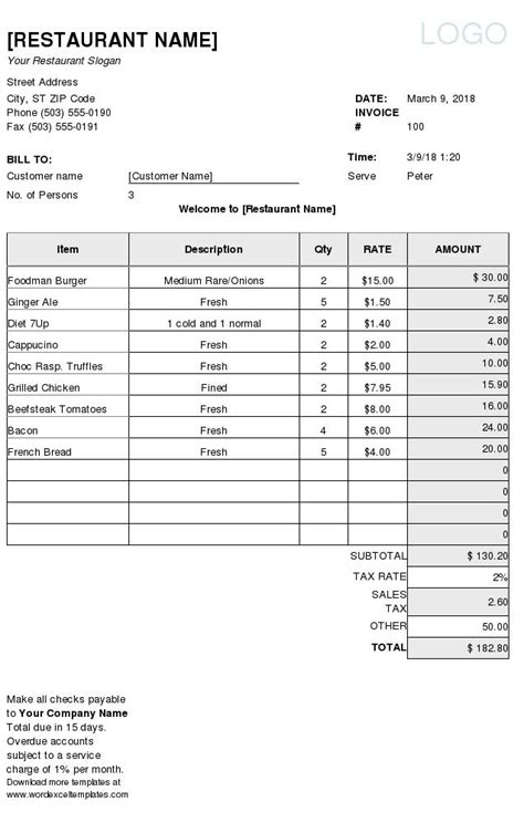 Catering Receipt Template