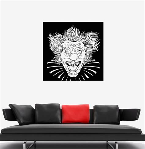 Wall Decal Crazy Clown Evil Head Killer Horror Laugh Vinyl Sticker Uni ...