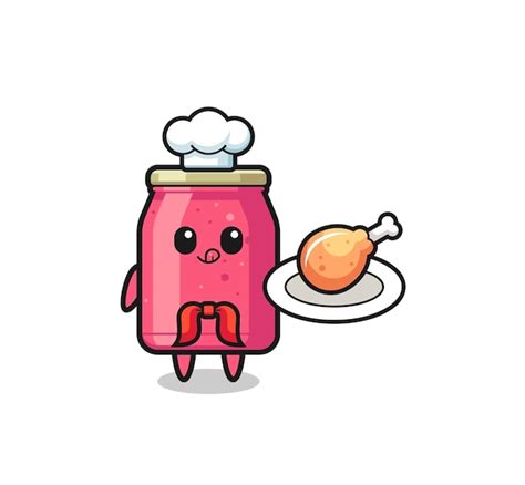 Premium Vector Strawberry Jam Fried Chicken Chef Cartoon Character