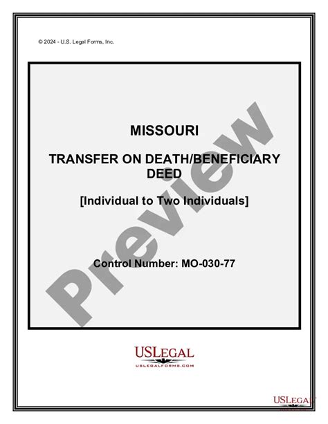 Missouri Transfer On Death Deed Or Tod Printable Beneficiary Deed Missouri Us Legal Forms