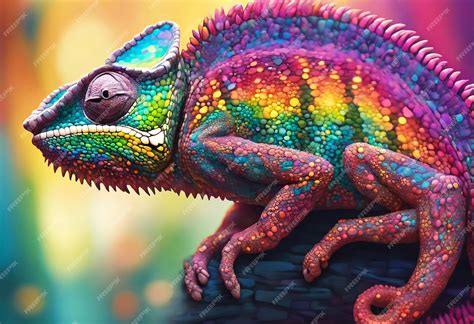 A Chameleons Skin Morphs Through A Spectrum Of Vibrant Gradients