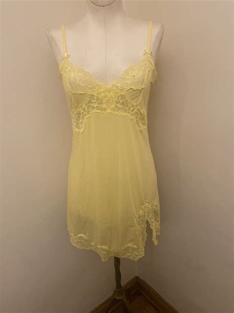 Victoria Secrets Yellow Lace Nylon Lingerie Nightgown Ebay