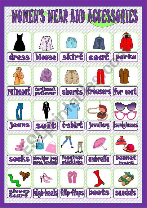 Womens wear and accessories ESL worksheet by Marília Gomes