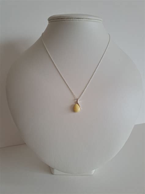 Amber Necklace. Baltic Amber Milky White and Sterling Silver Necklace
