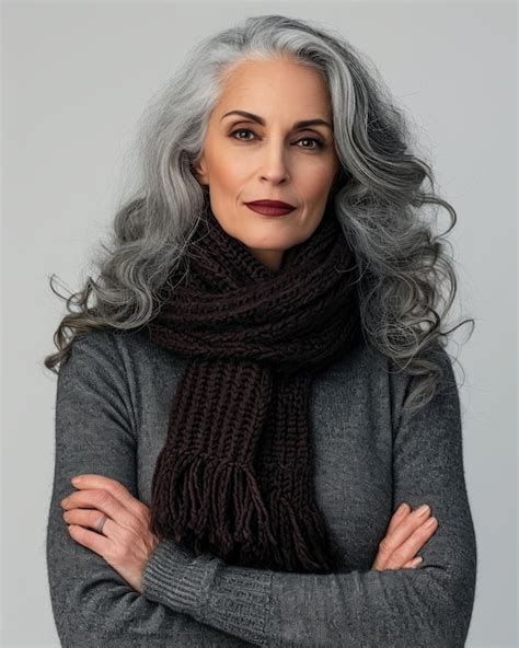 Premium Photo An Older Woman With Gray Hair Wearing A Scarf