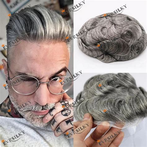 Invisible Ultra Thin Skin 0 08mm Grey Hair Toupee For Men Natural Hairpiece Human Hair