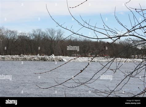 Winter Ice Jam On The Kankakee River In Illinois Usa Right Before It