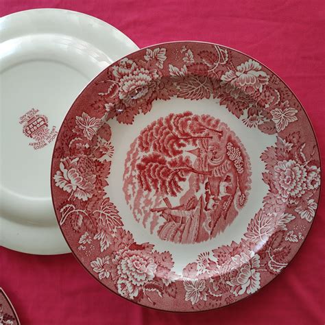 Enoch Woods English Scenery Wood Ware Plate Red Pink Transfer Etsy