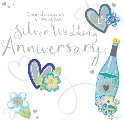 Silver Wedding 25th Anniversary Embellished Greeting Card Cards