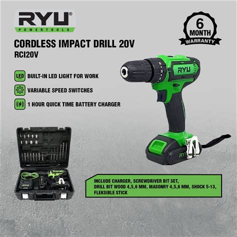 Jual RYU Cordless Impact Drill 20V Rci20V Mesin Bor Baterai Shopee