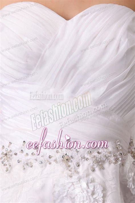 Sweetheart Hand Made Flowers And Beading Tea Length Wedding Dress