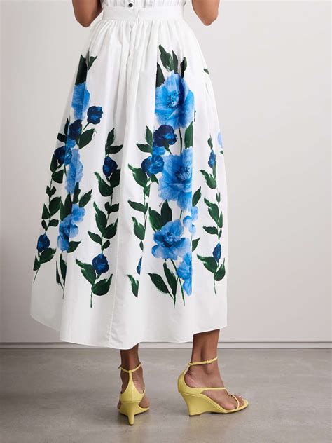 Erdem Gathered Floral Print Cotton Poplin Midi Skirt Net A Porter