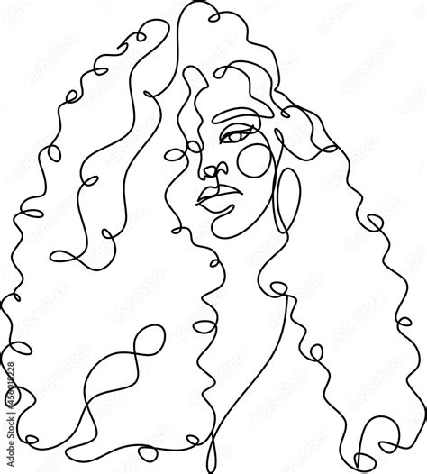 Afro american woman in a modern abstract minimalist one line style ...