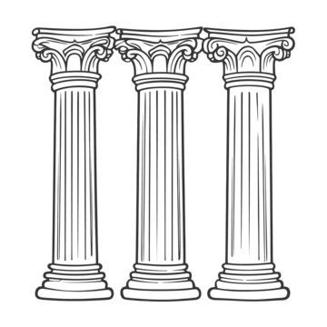 Three Ancient Greek Columns Coloring Page Outline Sketch Drawing Vector