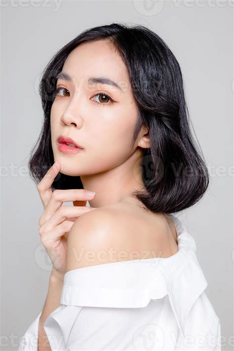 Asian Woman Short Hair With Perfect Clean Fresh Skin Cute Female Model