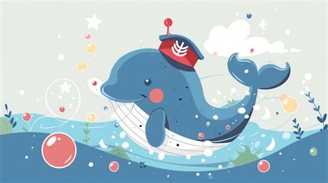 Premium Photo Cute Cartoon Whale With A Sailor Hat Swimming In The Ocean