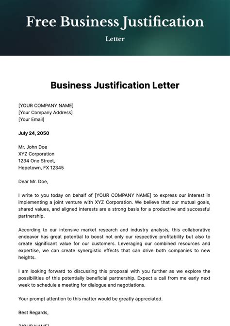 Free Business Justification Letter Template Edit Online And Download