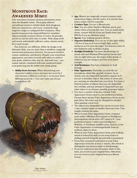 Awakened Mimic Homebrew Race For 5e R Dndhomebrew