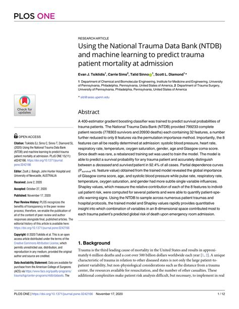 Pdf Using The National Trauma Data Bank Ntdb And Machine Learning