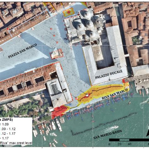 Piazza San Marco Venice Plan View The Area In Blue Is Below 110 M