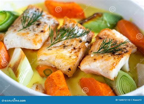 Cod Fish Baked With Vegetables Stock Photo Image Of Baked Festive