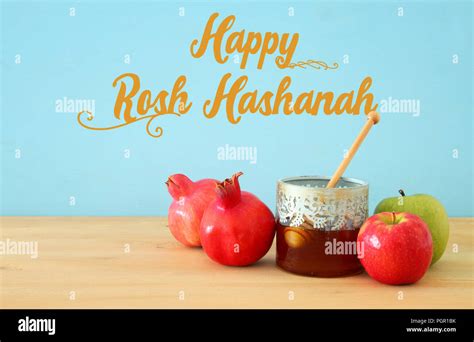 Rosh Hashanah Jewish New Year Holiday Concept Traditional Symbols