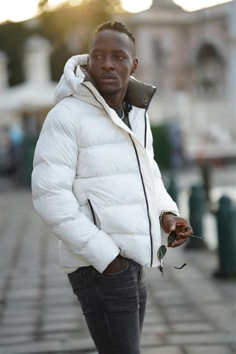 Gentwith Enid Mens White Hooded Puffer Jacket Gent With