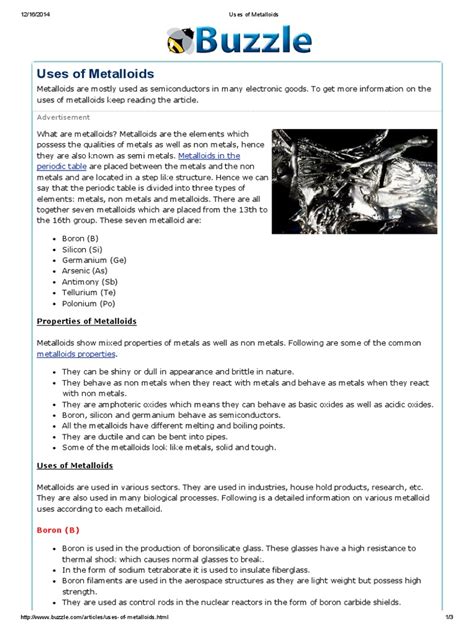 Uses of Metalloids | PDF | Boron | Germanium