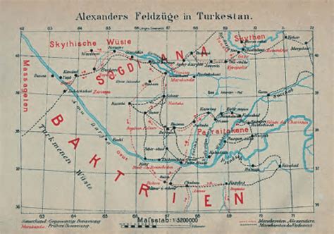 The Route Of Alexander The Great In 330 327 Bc Red Lines According To