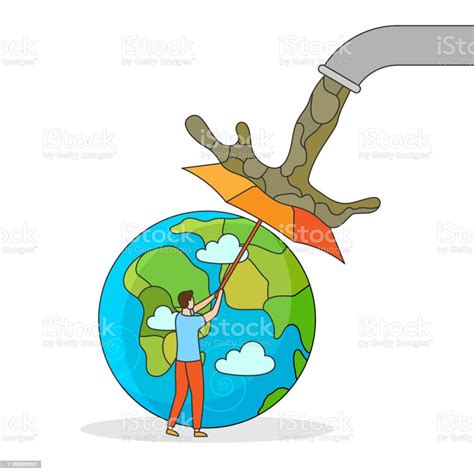 Pollution Earth Caring Globe Flat Vector Concept Stock Illustration