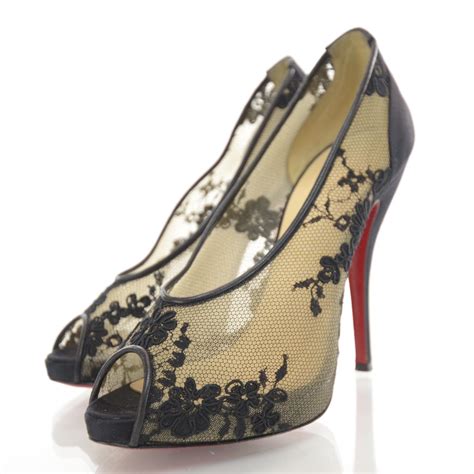 Christian Louboutin Fetilo 120 Satin Lace Peep Toe Pumps 37 35025