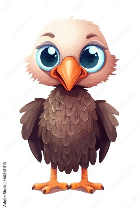 Cute Baby Bald Eagle In Cartoon Style On White Background Generative