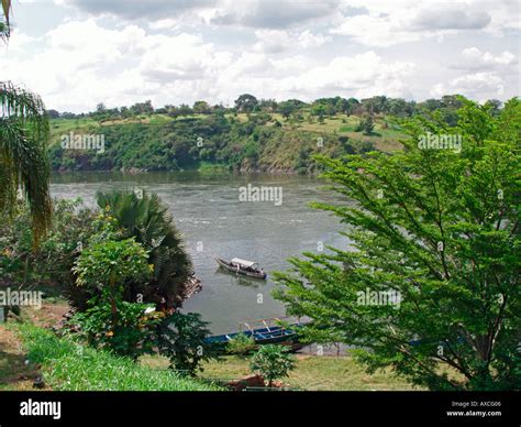 Tourist boat at the Source of the River Nile from Lake Victoria at ...