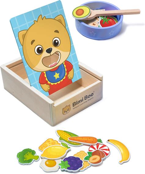 Amazon.com: Bimi Boo Wooden Feeding Toy for Toddlers Ages 1-4+ - Pretend Food Game for ...