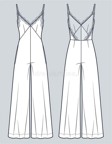 Jumpsuit With Lace Trim Technical Fashion Illustration Wide Leg