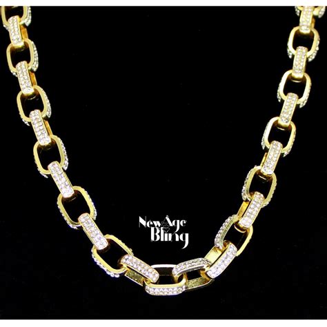 Mens 12mm Iced CZ Rolo Link 14k Gold Plated 16 30 Hip Hop Oval