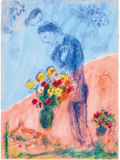 Marc Chagall Amoureux Aux Bouquets Dans Le Ciel Aux Deux 1974