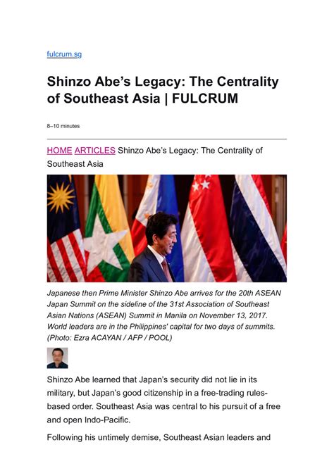 2022 220 Shinzo Abes Legacy The Centrality Of Southeast Asia