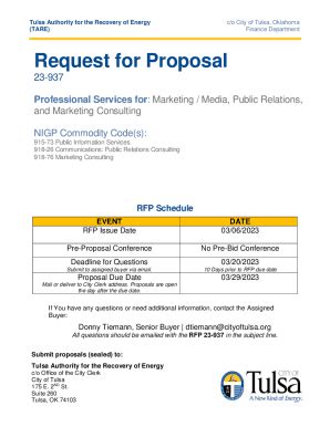 Fillable Online Form Or Template Rfp For Tare Docx City Of