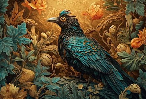 Premium AI Image A Bird Stands Near A Dark Green Jungle In The Style