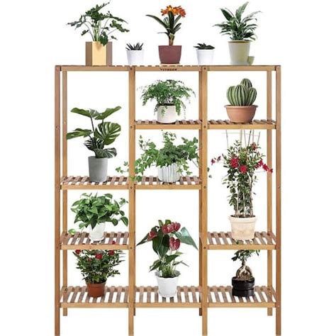 Vivosun In Tall Indoor Outdoor Bamboo Wood Plant Stand Tier