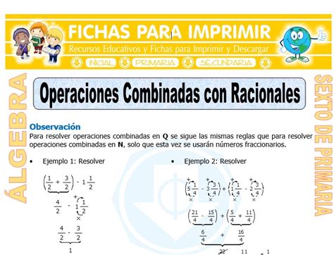 Operaciones Combinadas Con Racionales Para Sexto De Primaria