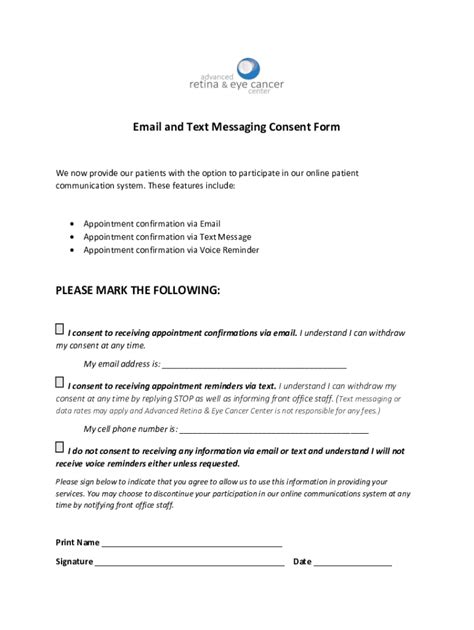 Fillable Online Email And Text Messaging Consent Form Fax Email Print