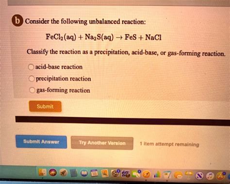 SOLVED Consider The Following Unbalanced Reaction FeCl Aq NazS Aq