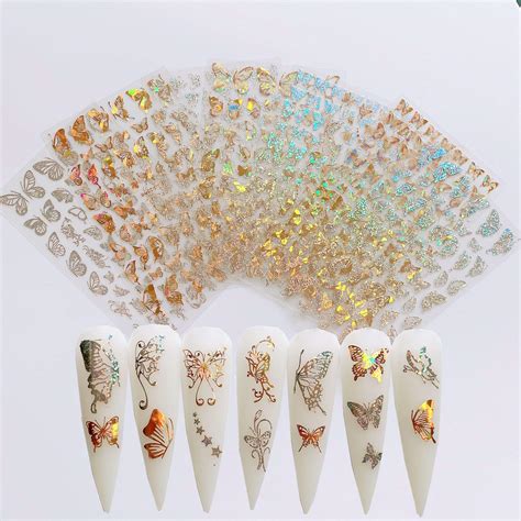 Sheets Laser D Butterfly Nail Art Stickers Full Cover Self