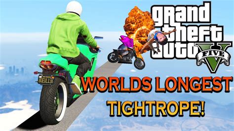 WORLDS LONGEST TIGHTROPE COMPLETED GTA V Stunt Race Funny Moments