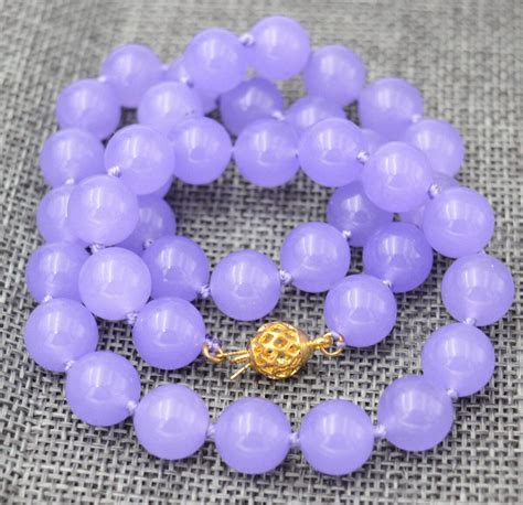 Pretty Fashion Mm Natural Purple Jade Round Gemstone Beads Necklace