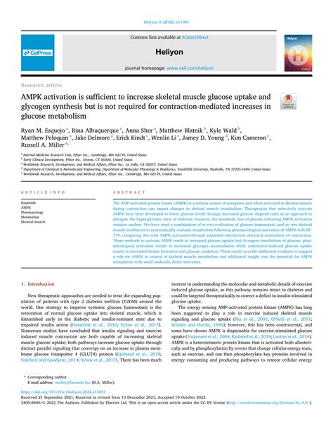 Pdf Ampk Activation Is Sufficient To Increase Skeletal Muscle Glucose