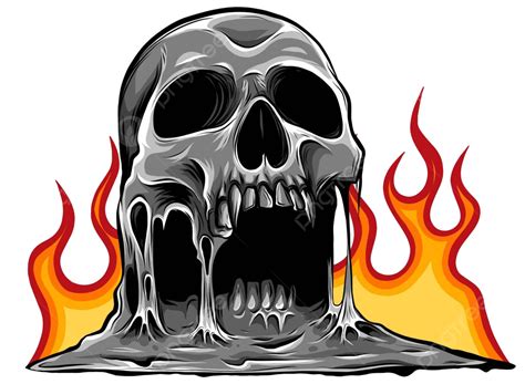 Skull On Fire With Flames Vector Illustration Symbol Skeleton Head