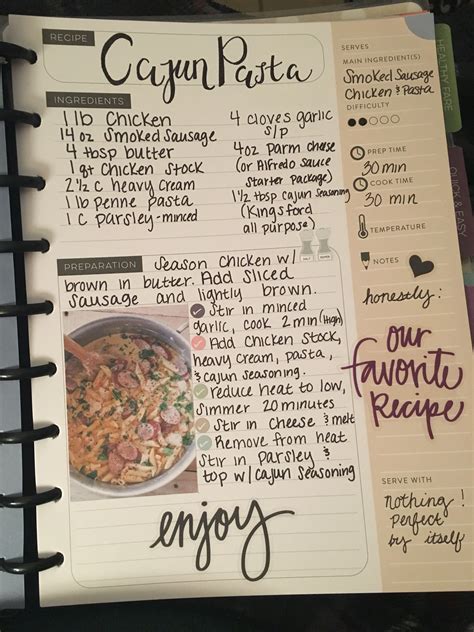 Happy Planner Recipe Meal Plan Homemade Cookbook Recipe Book Homemade Recipe Books